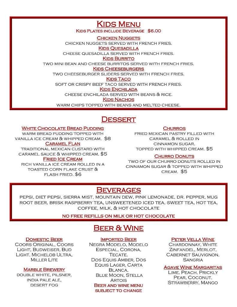 Casa DE Suenos - Tularosa, NM menu_pic