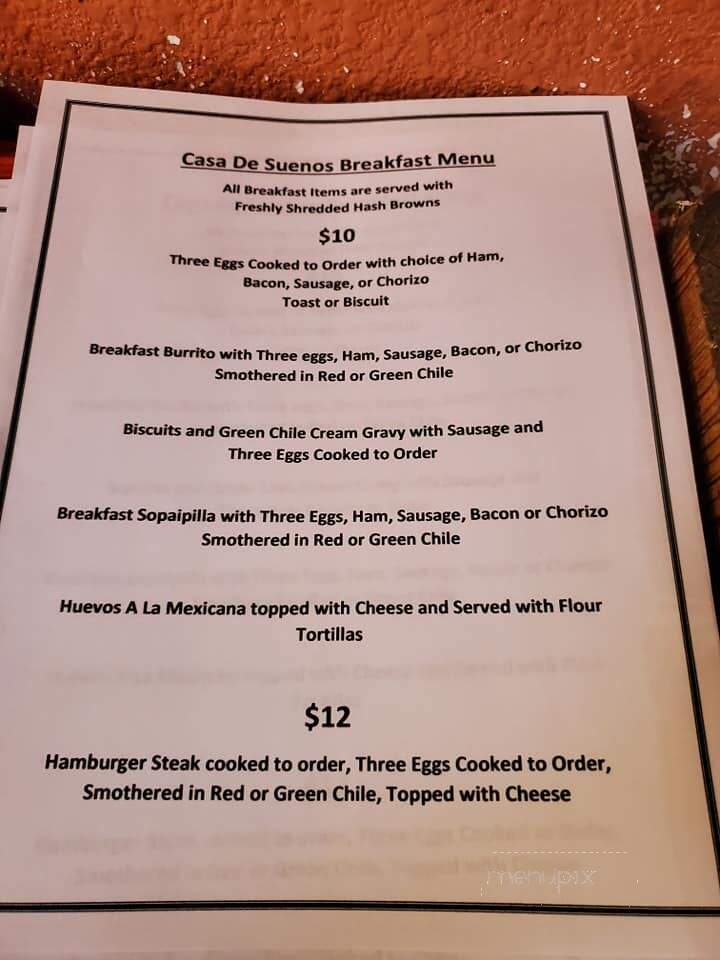 Casa DE Suenos - Tularosa, NM menu_pic