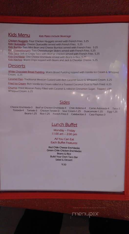 Casa DE Suenos - Tularosa, NM menu_pic