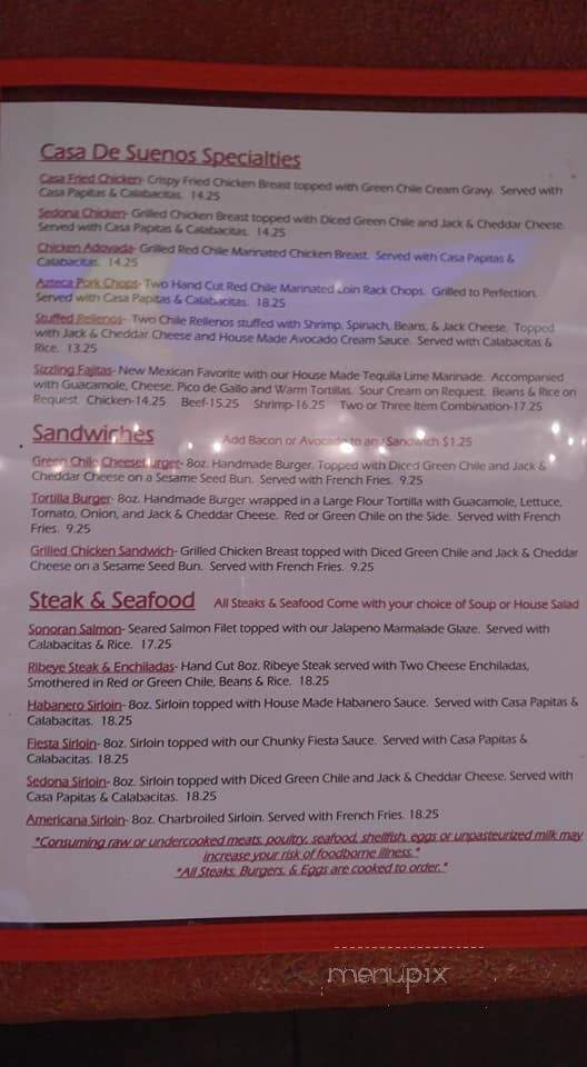 Casa DE Suenos - Tularosa, NM menu_pic