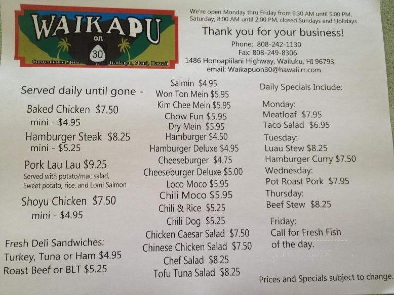 Waikapu on 30 - Kihei, HI menu_pic