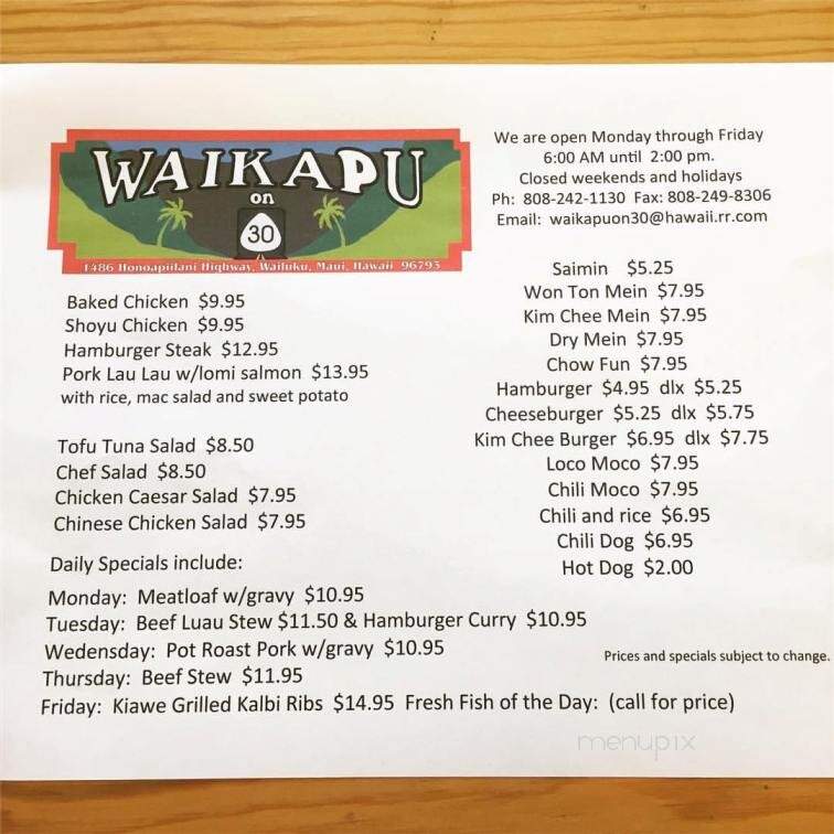 Waikapu on 30 - Kihei, HI menu_pic