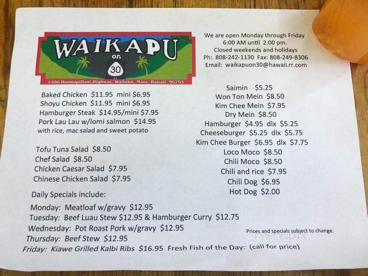 Waikapu on 30 - Kihei, HI menu_pic