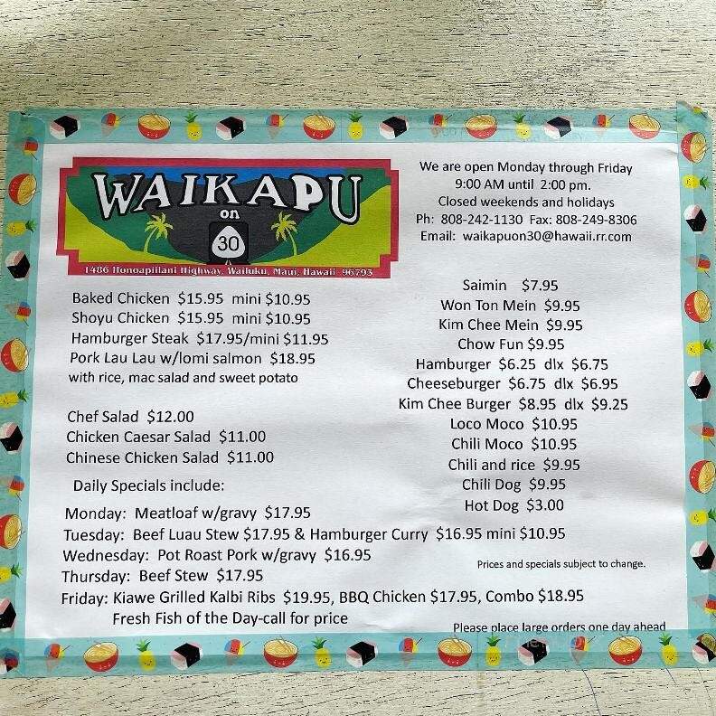 Waikapu on 30 - Kihei, HI menu_pic