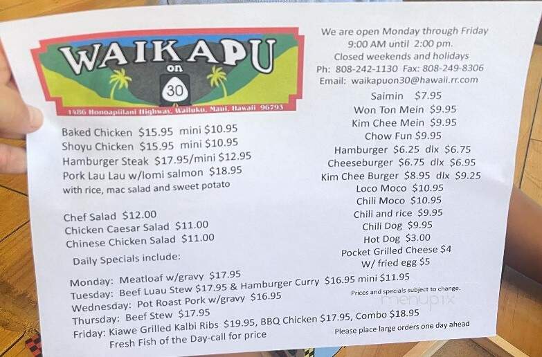 Waikapu on 30 - Kihei, HI menu_pic