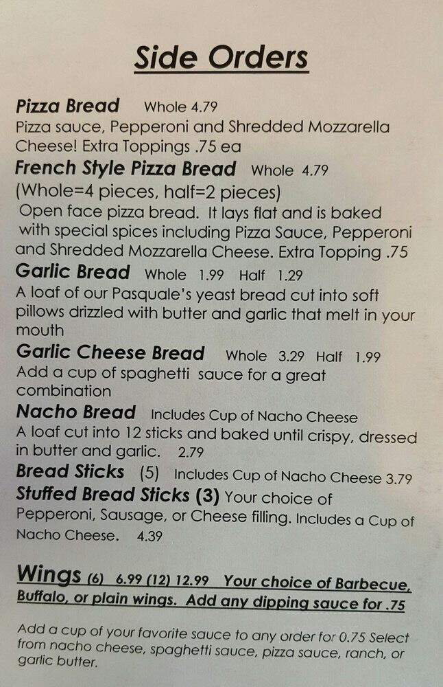 Pasquale's Pizza & Carry Out - Indianapolis, IN menu_pic