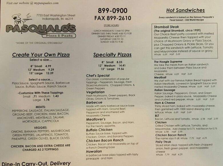 Pasquale's Pizza & Carry Out - Indianapolis, IN menu_pic