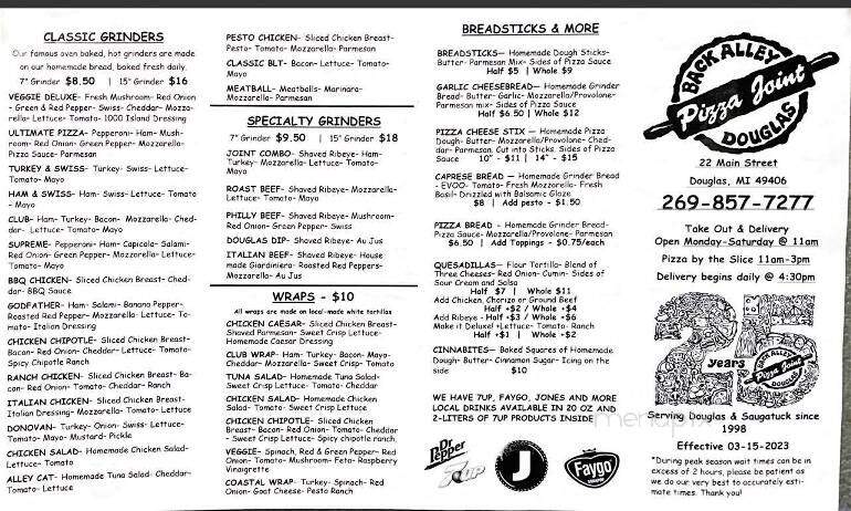 Back Alley Pizza Joint - Douglas, MI menu_pic