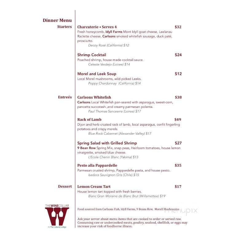 Leland Lodge Restaurant - Leland, MI menu_pic