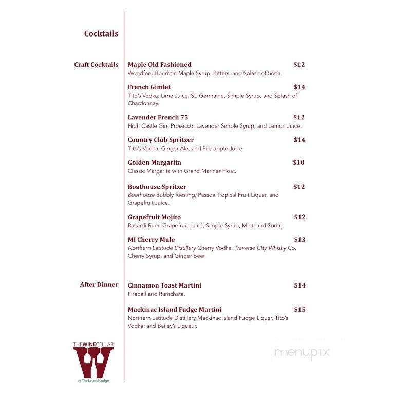 Leland Lodge Restaurant - Leland, MI menu_pic
