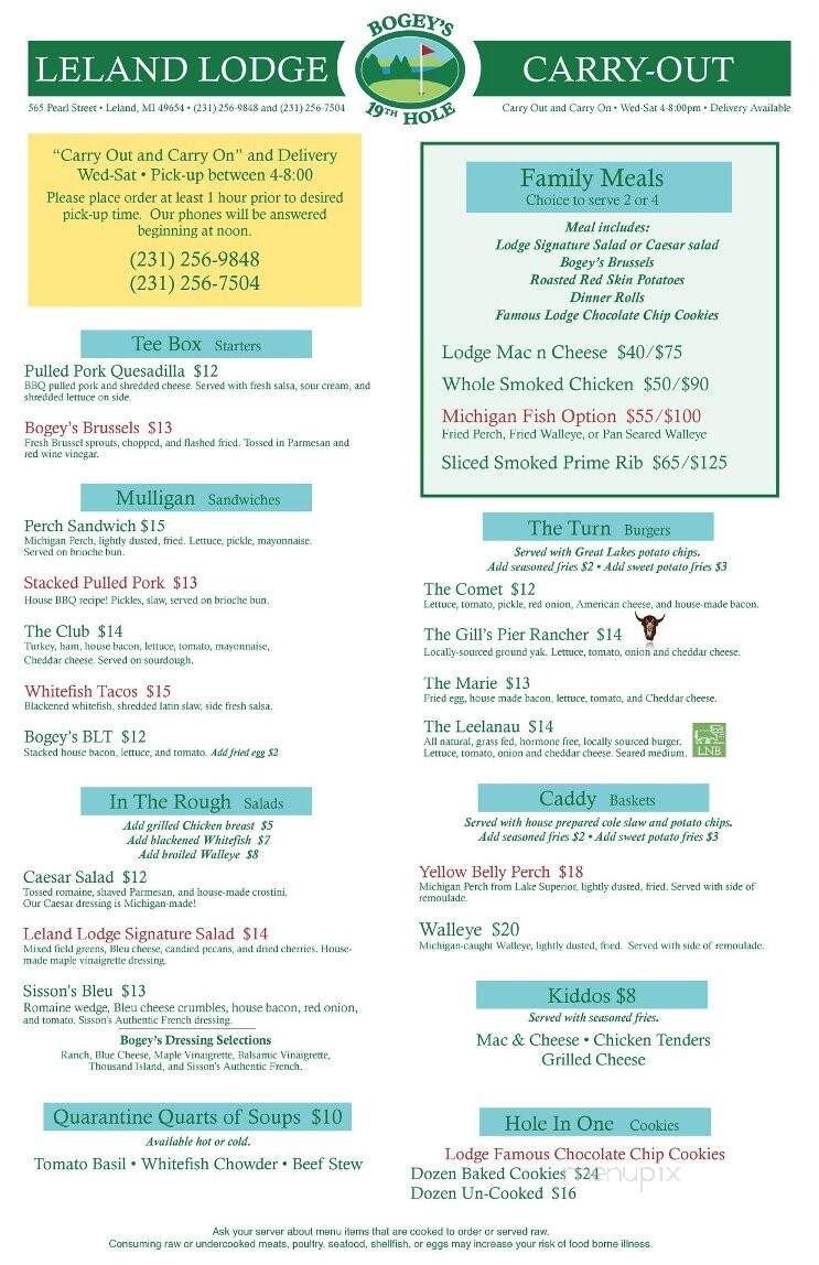 Leland Lodge Restaurant - Leland, MI menu_pic