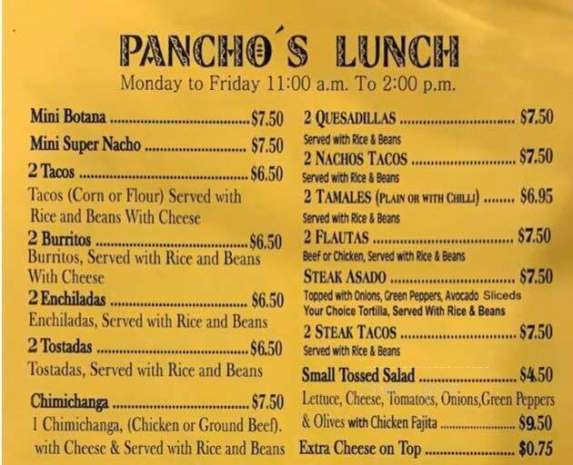 Pancho's Mexican Restaurant - Lincoln Park, MI menu_pic