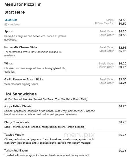 Pizza Inn - Laurinburg, NC menu_pic