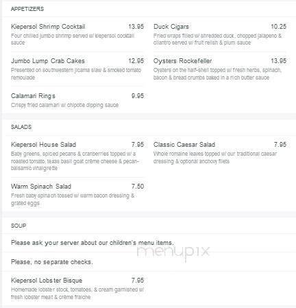Kiepersol Restaurant - Tyler, TX menu_pic
