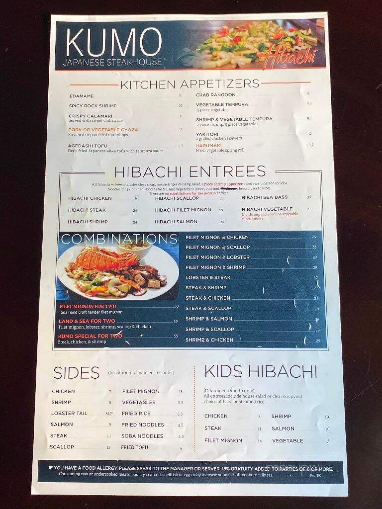 Kumo Japanese Steakhouse - Greenwood, IN menu_pic