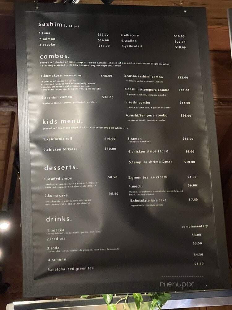 Kuma Sushi - Los Osos, CA menu_pic