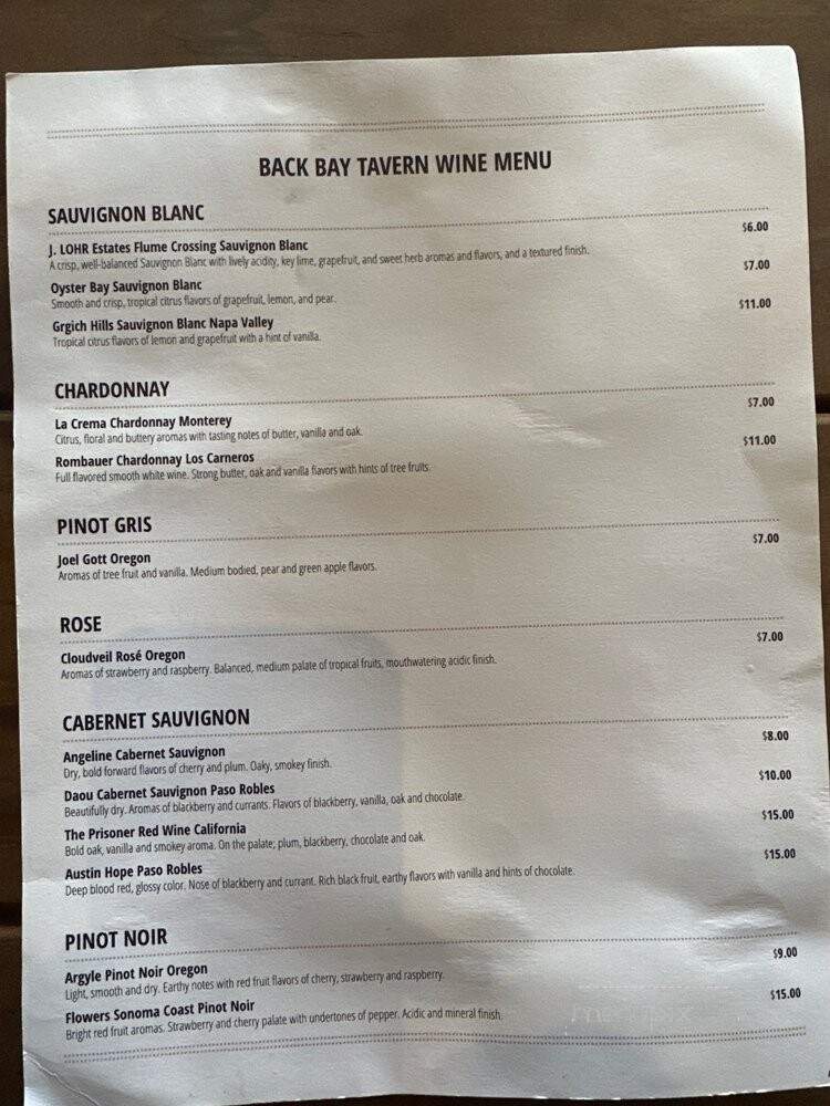 Back Bay Tavern - Newport Beach, CA menu_pic