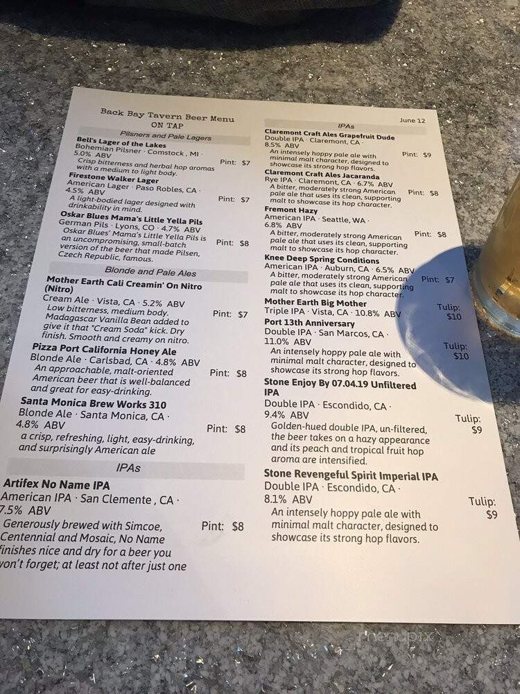 Back Bay Tavern - Newport Beach, CA menu_pic