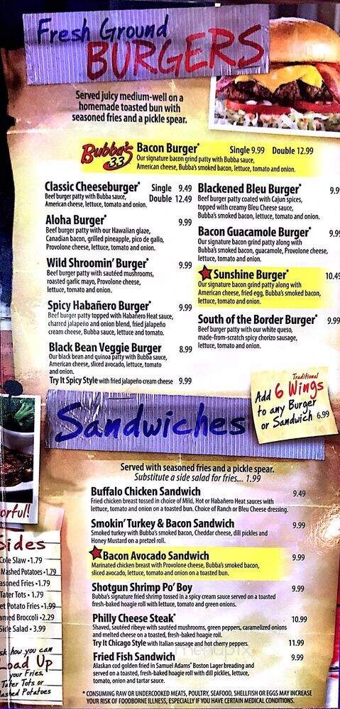 Bubba's 33 - McAllen, TX menu_pic