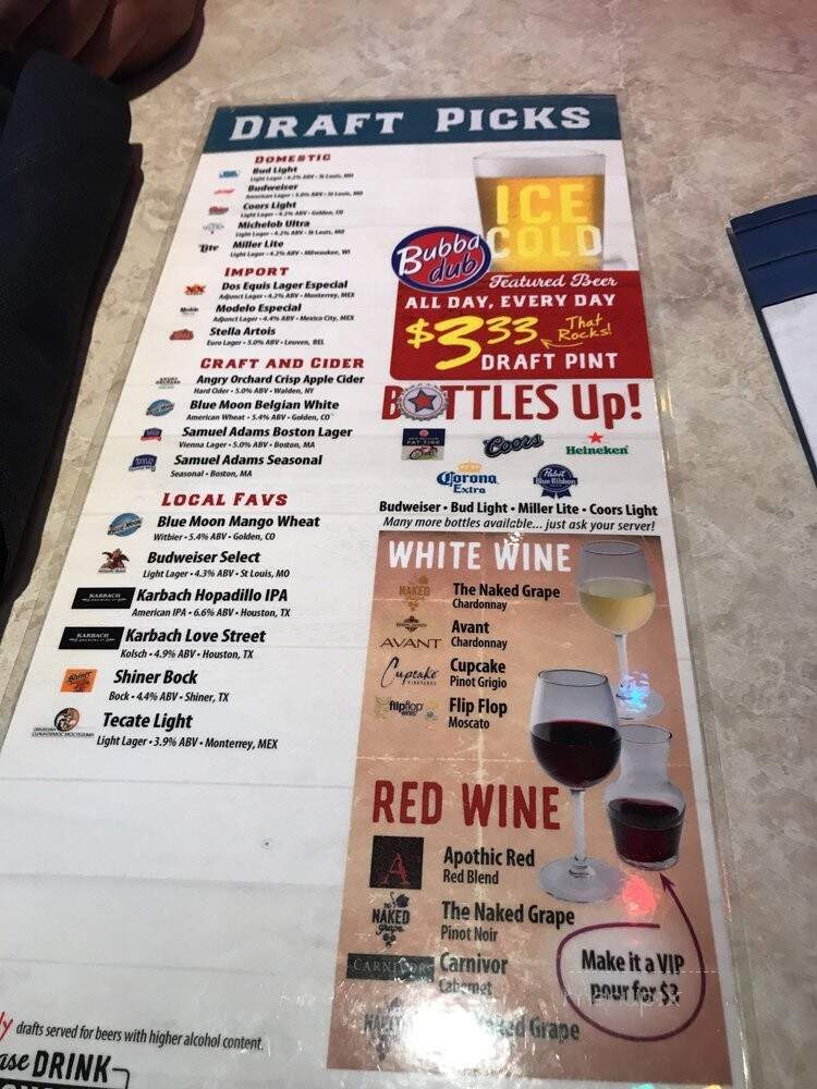 Bubba's 33 - McAllen, TX menu_pic