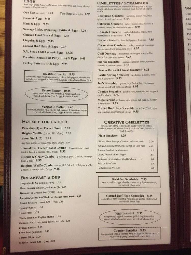 Cornerstone Cafe & Bar - West Sacramento, CA menu_pic