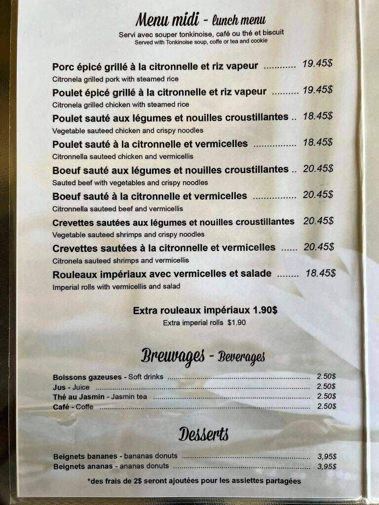 Super-Tonkinoise - Orford, QC menu_pic