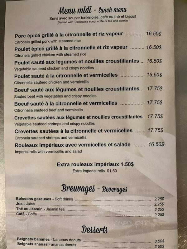 Super-Tonkinoise - Orford, QC menu_pic