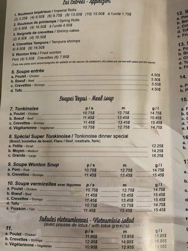 Super-Tonkinoise - Orford, QC menu_pic