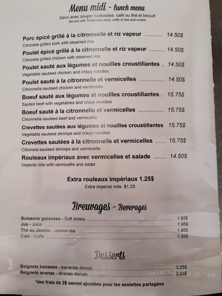 Super-Tonkinoise - Orford, QC menu_pic