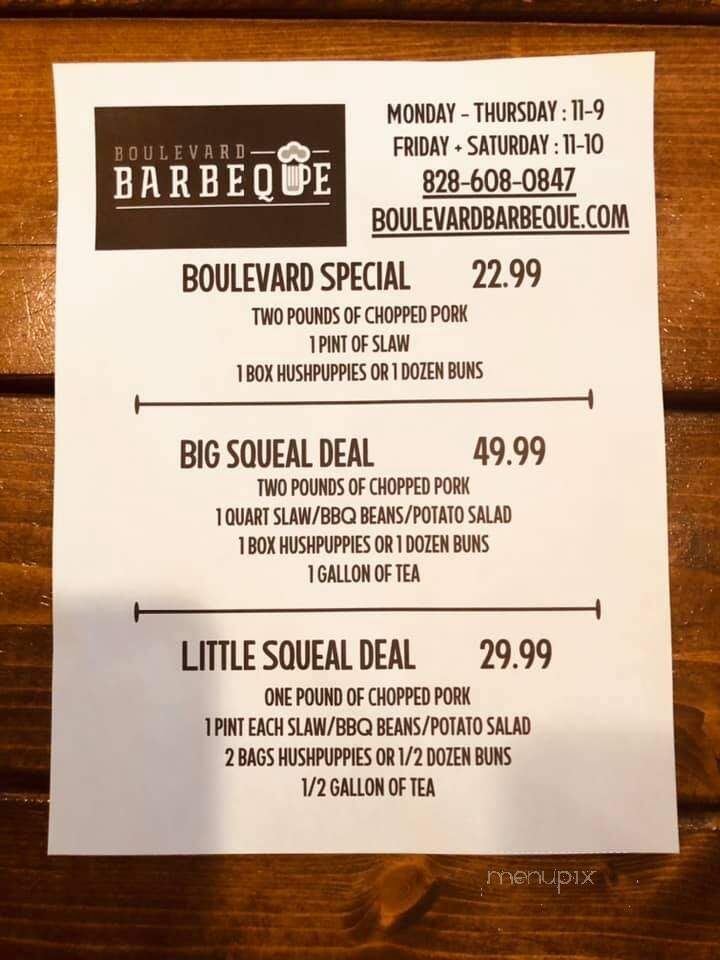 Boulevard Barbeque - Morganton, NC menu_pic