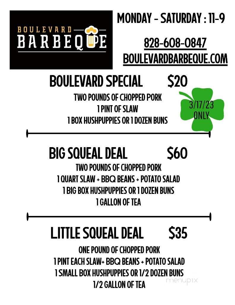 Boulevard Barbeque - Morganton, NC menu_pic