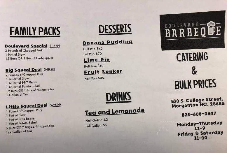 Boulevard Barbeque - Morganton, NC menu_pic