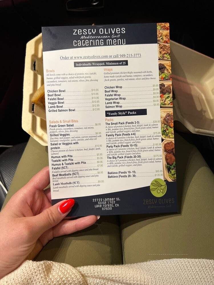 Zesty Olives Mediterranean Grill - Lake Forest, CA menu_pic