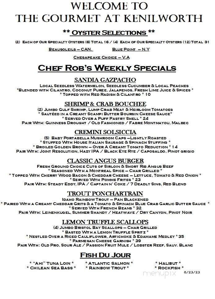The Gourmet at Kenilworth - Towson, MD menu_pic
