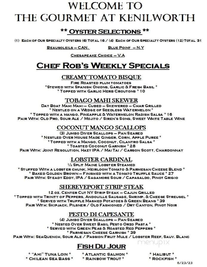 The Gourmet at Kenilworth - Towson, MD menu_pic