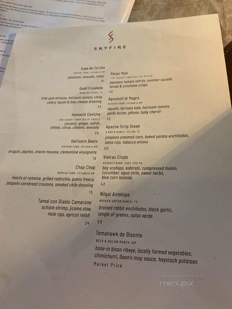 SkyFire - Santa Fe, NM menu_pic