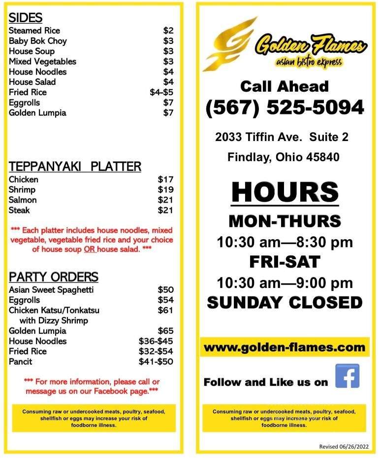 Golden Flames Asian Bistro Express - Findlay, OH menu_pic