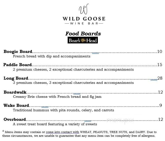 Wild Goose Wine Bar - Corolla, NC menu_pic