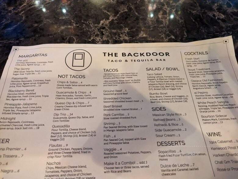 The Backdoor - Rochester, MI menu_pic