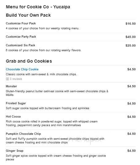 Cookie Co - Yucaipa, CA menu_pic