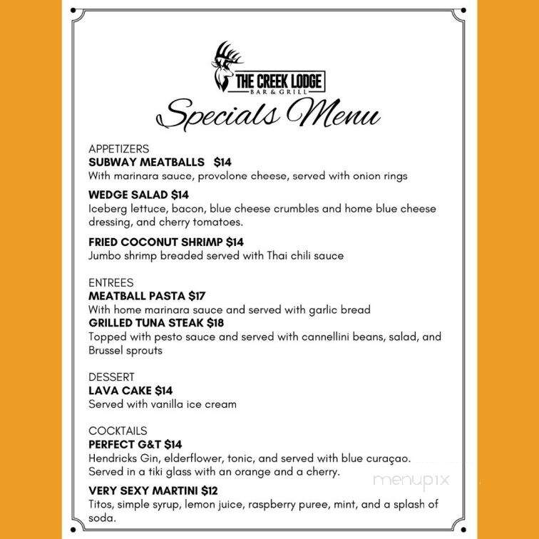 The Creek Lodge Bar & Grill - Rockville, MD menu_pic