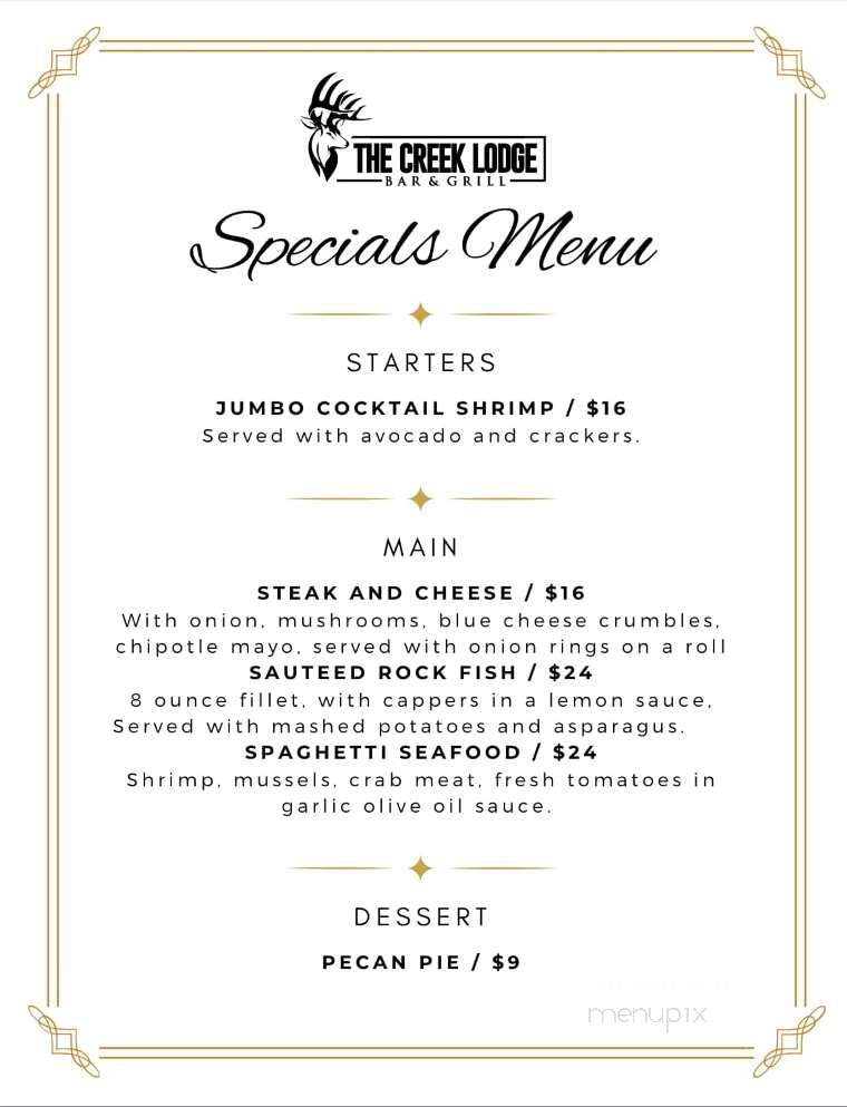 The Creek Lodge Bar & Grill - Rockville, MD menu_pic