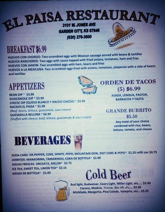 El Paisa - Garden City, KS menu_pic