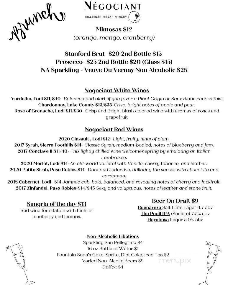 Negociant Winery - San Diego, CA menu_pic