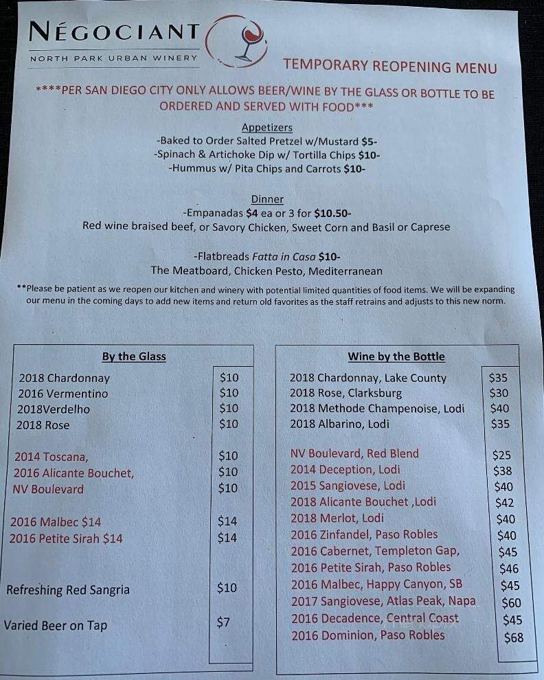 Negociant Winery - San Diego, CA menu_pic