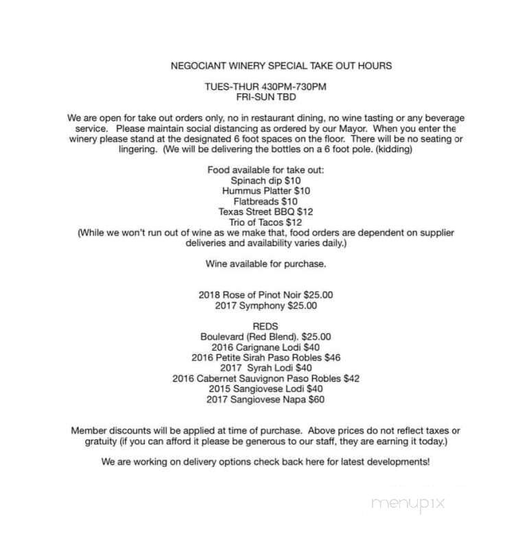 Negociant Winery - San Diego, CA menu_pic