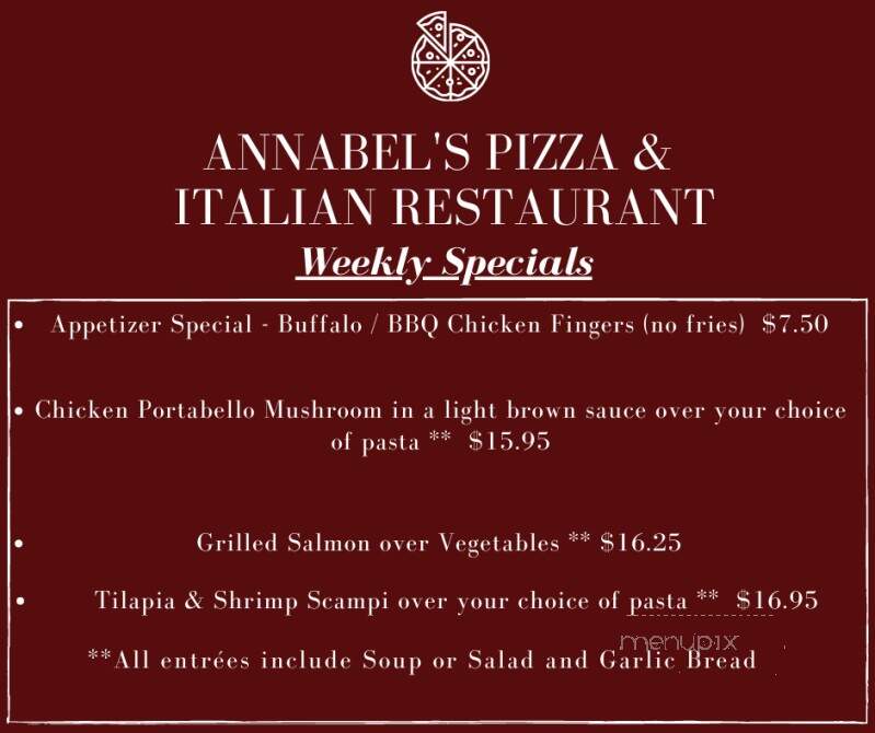 Annabel's Pizza and Italian Restaurant - Unionville, NY menu_pic
