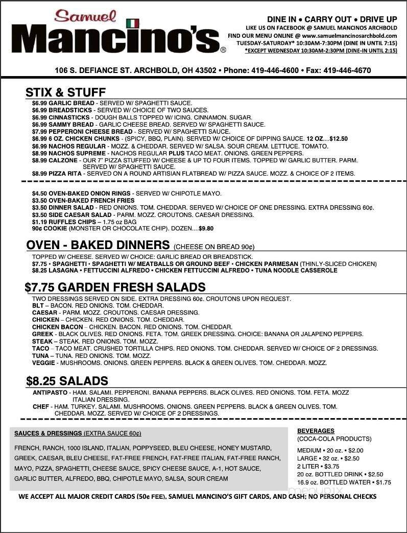 Samuel Mancino's Italian - Archbold, OH menu_pic
