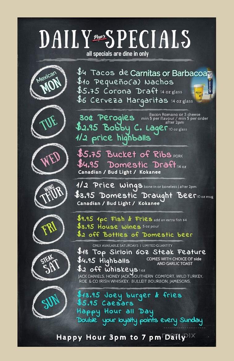 Pops Pub South - Lethbridge, AB menu_pic