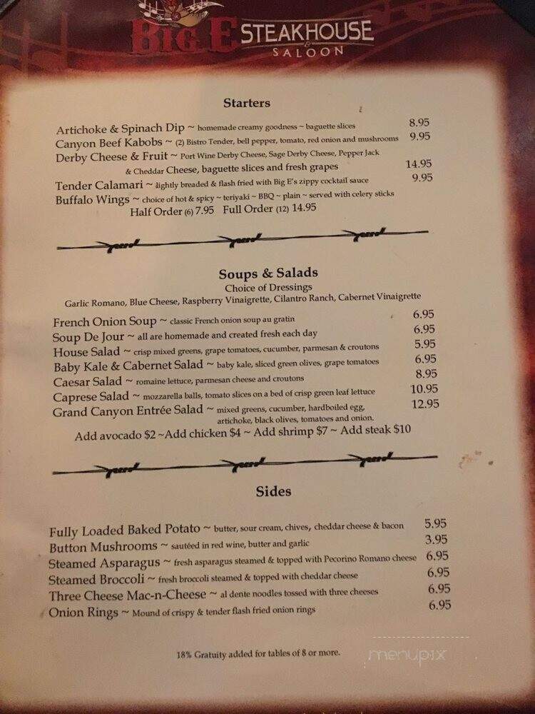 Big E Steakhouse & Saloon - Grand Canyon, AZ menu_pic